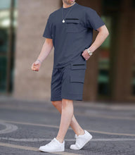 Summer 2025 Men's Short Sleeve Multi-Pocket Utility T-Shirt Shorts Casual Set for Western Europe and America