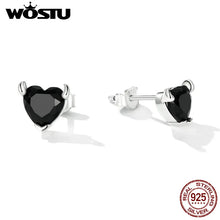 WOSTU Classic 100% 925 Sterling Silver Devil Heart Ear Studs Earrings Exquisite Black Zircon Earrings Fine Anniversary Jewelry
