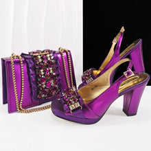 doershow new come Matching Women Shoe and Bag Set Decorated GOLD Nigerian Shoes and Bag Set Italy Shoes and Bag set HFG1-1