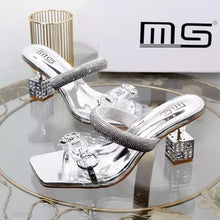 Womens Slippers with Middle Heel Open Toes Anti Slip Rhinestones Chain Buckle 2025 New Summer Outdoor PU Fashion Slippers