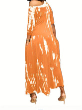 2024 summer women's long skirt slit skirt wide neck tie-dye medium stretch plus size dress