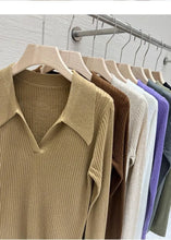 New 2025 Women's Turn-down Collar Long Sleeve Knitted Shirts Tops Solid Thin Sweater Female Elegant Knitwear Jumper Pullovers