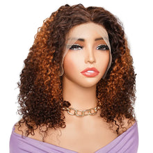 Double Drawn 300 Density Pixie Curl 13x4 Lace Front Wig Brown Ginger Human Hair Wig For Women Pre-Plucked Transparent Lace Front Human Hair Wig