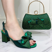 2025 Fashionable Banquet Exquisite Party Top Luxury Round Toe Bowtie Bright Diamond Summer Women's High Heels Shoes And Bags Set