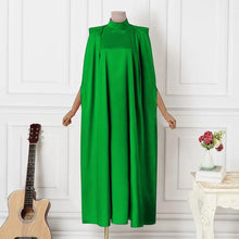 Women Evening Maxi Dress VONDA 2023 Summer Stand Collar Elegant Satin Long Bat Sleeve Pleated Sundress Casual Solid Robe Femme