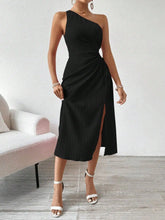 Spring and Summer Elegant Sexy Sleeveless Single Shoulder Diagonal Neck Solid Color Slit Dress Women Summer Dress 2025