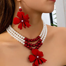 Necklace Big Red Flowers Pendant 3 Layers of Pearl Chain Women Girls Gifts Fashion Jewelry Hot Sale Party Gift 2025 New Style