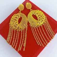 XUHUANG Nigerian Bridal Wedding Earrings With Round Shape Tassels African Dubai Plated Long Earrings Party Pendant Jewelry Gift
