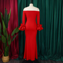 Elegant Sexy Side Slit Long Dress For Women Independent Stand Trade Clothing One-character Collar Leaf Sleeves Evening Dress