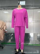 Women Two Piece Pant Sets Solid Full Sleeved Tops Round Neck Casual Midi Waist Long Pants Pockets Regular Elegant Lady