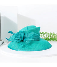 Luxury Blue Sinamay Church Hat For Women Elegant Feather Wedding Bridal Bowler Hats Cocktail Party Derby Cap Chapeau Femme