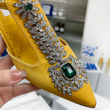 Ladies Wedding Shoes Rhinestone Pointed Toe High Heels Satin Gemstone Stiletto Sandals 2022 New Baotou Fairy Pump Wedding Shoes