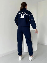 Autumn Winter New Fashion Letter Print Sweatshirt Set Casual Zipper Half Open Collar Long-sleeve Top + Sweatpants Two-piece Suit