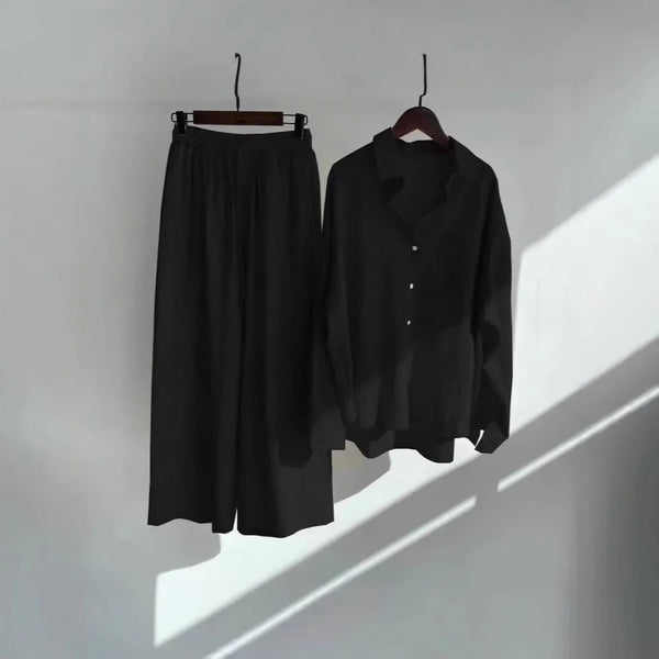 Women's Retro Cotton Linen Shirt Set High Waist Loose Pants Two Piece Suit Traditional Chinese Style Clothing Ensemble