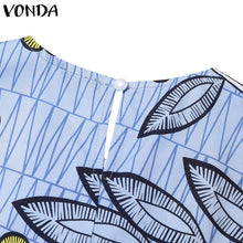 VONDA Bohemian Vestidos 2024 Women Casual Flared Long Sleeve Maxi Dresses Round Neck Loose Print Sundress Ruffles Pleated Robes