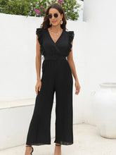 Fashion V-neck Wide Leg Pants Jumpsuit For Women Solid Ruffles Sleeveless Sashes Summer Elegant New Womens Clothing Jumpsuits