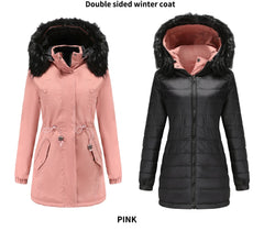 Double Sided Women's winter Thick Detachable Zipper Parka Jacket