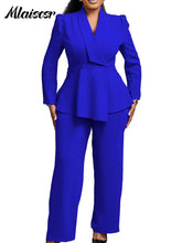 Mlaiscsr Office Lady Two Pieces Set Elegant Long Sleeves Tops and Wide Leg Straight Leg Pants Women Work Wear Business Suit 2025