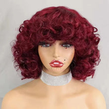 99J burgundy Fumi Curly Bob Wig Bouncy Pixie Cut Wig Highlight Full Machine Egg Curls Curly Human Hair Wigs for Women With Bangs