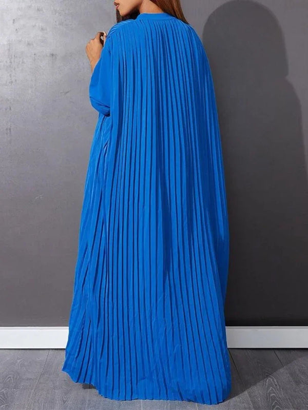Autumn and Winter Fashion New Women's Loose Round Neck Single Breasted Pleated Temperament Obese Women's Long Sleeved Dress