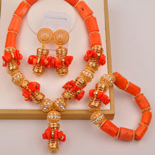 Natural coral beads orange necklace set for stylish Nigerian wedding couple African jewelry