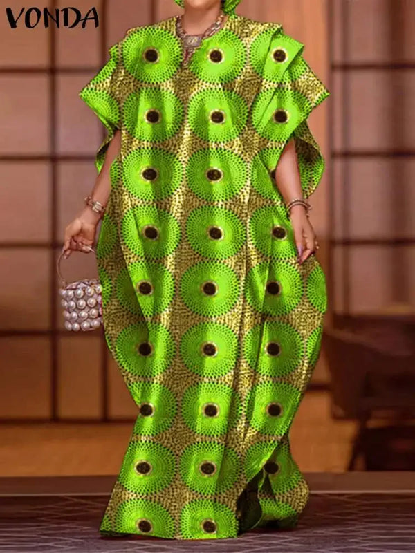 Women Party Maxi Long Dress 2024 VONDA Bohemian Sundress Summer Bat-wing Sleeve Printed Dress Casual Loose Robe Fashion Vestidos