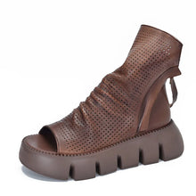 2024 New Summer Women Sandals Round Toe Chunky Heel Platform Shoes Genunine Leather Cover Heel GLADIATOR Sandals Women Handmade