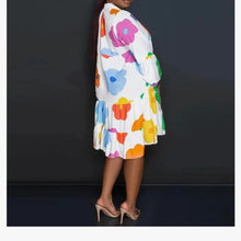 Autumn Women's New Loose Fashionable Printed Long Sleeved Sexy V-neck Single Breasted Shirt Big Swing Half Body Jumpsuit