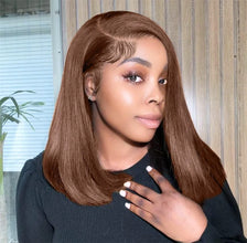 12A Double Drawn 210% Density Bone Straight Hair Bob Wig 13x4 Lace Front Wig 10-16 Inches Chocolate Brown Human Hair Wig