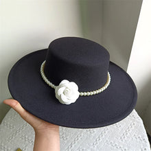 French Style Fedora Hat for Women 10CM Wide Brim Flat Top Felt Hat Winter Autumn Derby Wedding Jazz Hats