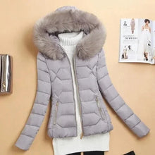 Women's Winter Cotton Padded Big Fur Collar Warm Parkas Jackets