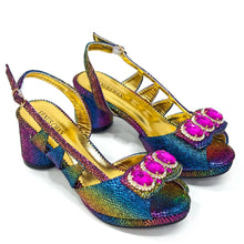 Elegant Heels for Womens Peep Toe Special Material Design Rhinestone Sandals Italian Shoes and Bags Matching Set 2024