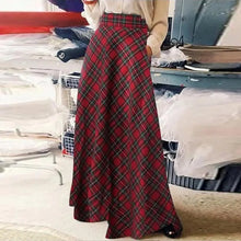 Women High Waist Maxi Skirt A-Line Plaid Print Oversized Women Spring Skirt Floor Length Large Hem Skirt