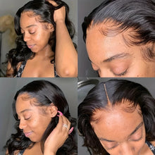 13x4 Short Body Wave Lace Frontal Bob Wig 200% Density Brazilian Remy 100% Human Hair Transparent Lace Wigs For Women 12 14 Inch