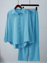 Summer Outfits for Women 2023 Fashion Loose Elastic Wrinkle Long Sleeve Shirt Wide Leg Pants Casual Set for Women 2 Piece Set