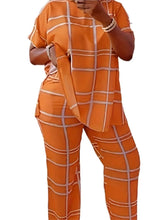 Spring Autumn New Women's Fashion Elements Striped Grid Printed Casual Round Neck Large Comfortable Two Piece Set