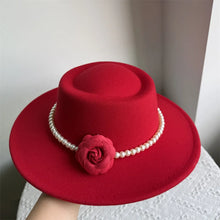 French Style Fedora Hat for Women 10CM Wide Brim Flat Top Felt Hat Winter Autumn Derby Wedding Jazz Hats
