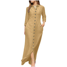Elegant Long Dress For Women Spring Autumn Long Sleeve Solid Color Cotton And Linen Shirt Dresses Casual Button Dress Robe Femme
