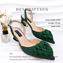 QSGFC Evening Shoes And Bags Set With Full Diamond Handmade Petal Clutches Pointed Toe Mid-Heel Women Shoes