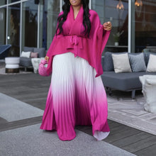 CM.YAYA Gradient Women's Set Full Sleeve Belt Blouse Shirt and Pleated Long Skirts Suit Street Two 2 Piece Set Outfit Tracksuit