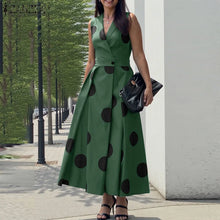 ZANZEA Summer Office Lady Sundress Woman Stylish Polka Dot Maxi Dresses Elegant Party Dress Fashion Sleeveless Holiday Robe 2025