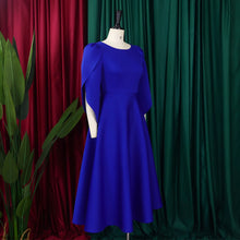 Elegant Dress Woman 2024 Wedding Party Round Neck Half Sleeve High Waisted Pleated Mid Calf Luxury Birthday Dinner Vestidos Robe