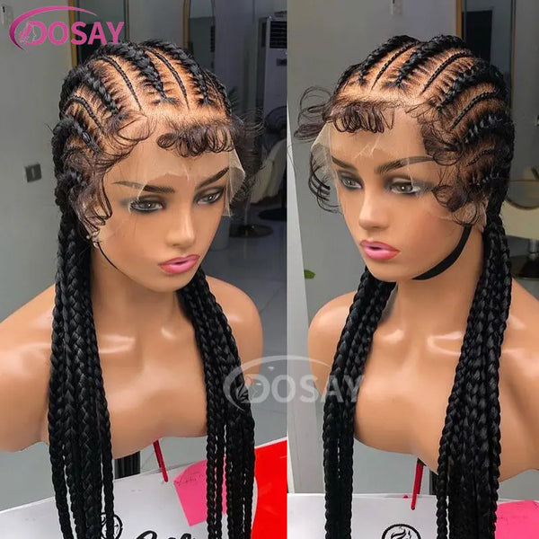 36" Full Lace Frontal Wigs Synthetic Jumbo Braided Wigs For Black Women Box Braided Lace Front Wig Faux Locs Wig Braids Wigs