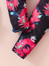 Spring and Autumn girls fashion outdoor casual 2-piece set solid color round neck flared sleeve hem pleated shirt + printed tigh