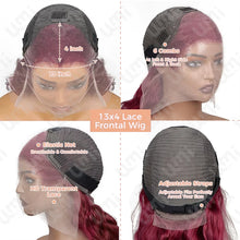 Women's HD Transparent Pre Plucked 13x4 Burgundy 99J 200% Density Body Wave Short Bob Lace Frontal Human Wigs