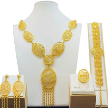 Fashion Dubai Flower Design Luxury 24k Gold Color Women's Jewelry Set African Fashion Bracelet Earrings Necklace Ring Four Piece