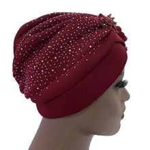 Elegant African Turban Cap with Shiny Rhinestone Ready to Wear Nigeria Auto Gele Headtie Party Women's Head Wrap Bonnet Turbante