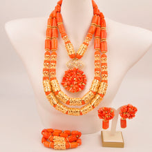 Natural coral beads orange necklace set for stylish Nigerian wedding couple African jewelry