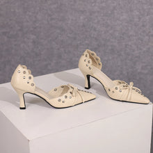 Summer Women Rivet Air Holes High Heel Sandals Commuter Design Pumps Cute Bow Heels Lady Fetish Sweet Wedding Pointy Shoes