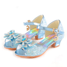 Summer Girls Sandals With Heel Fashion Rhinestone Shiny Glitter Shoes Children Princess Bowtie Dancing Shoes H876